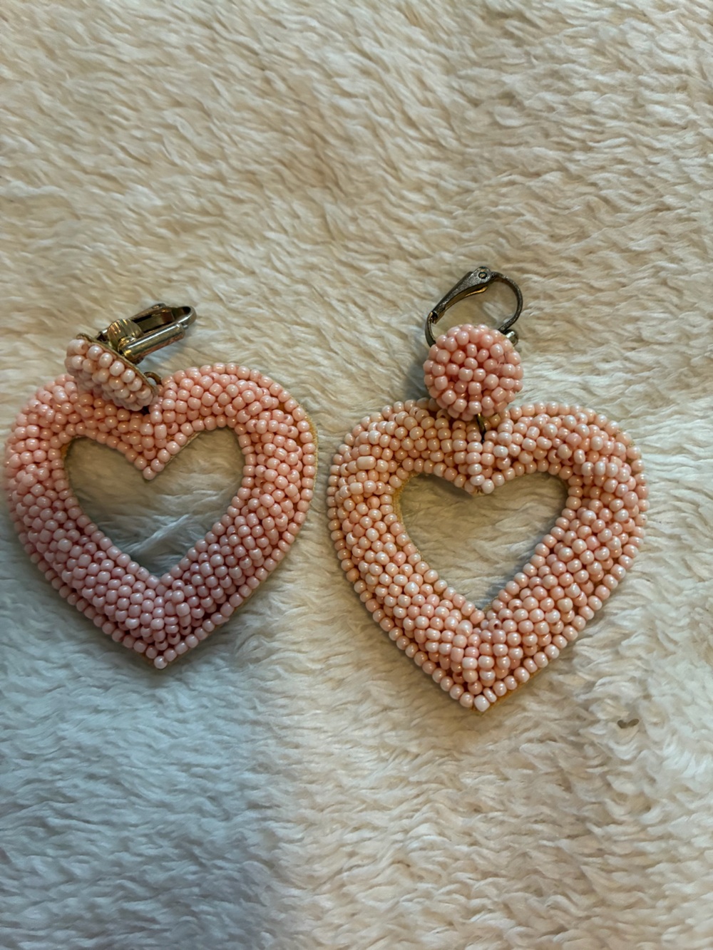 Pink Beaded Heart Clip-On Earrings